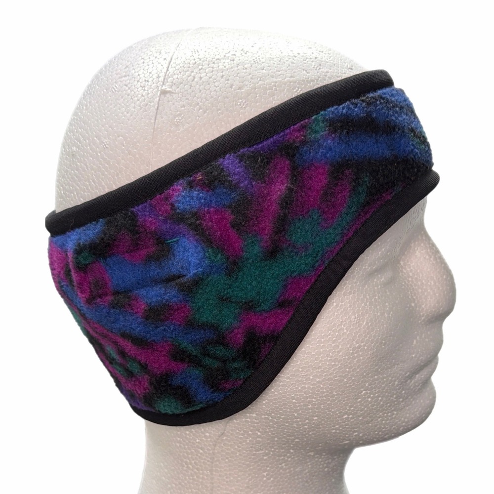 Powderline Vintage Fleece Headband Ear Warmer Abstract Purple Blue Teal USA Made